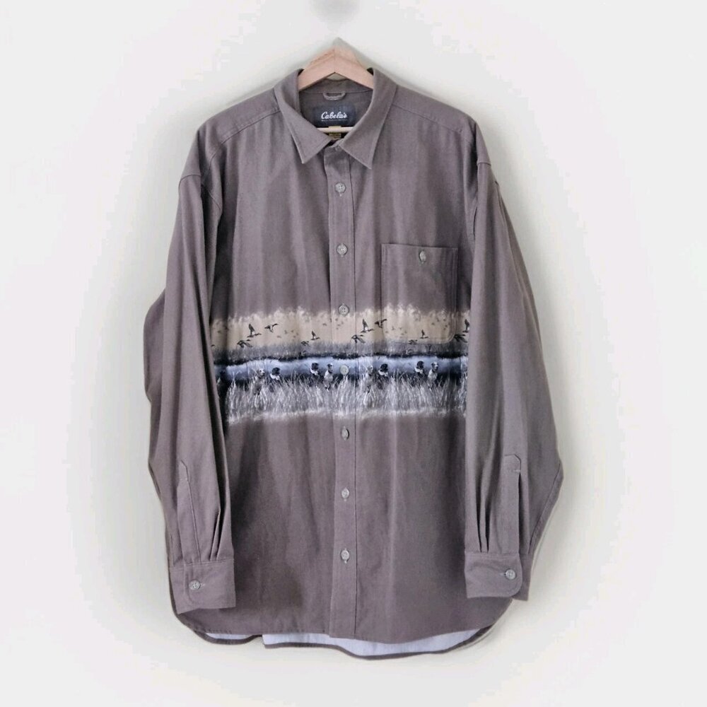 Cabela's Shirt Men XLT Beige LS Buttons Pocket Outdoor Hunting Deer Skin Flannel